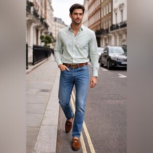 Burberry London Mint Green & White Striped Button Down Shirt Men 15R USA Cotton